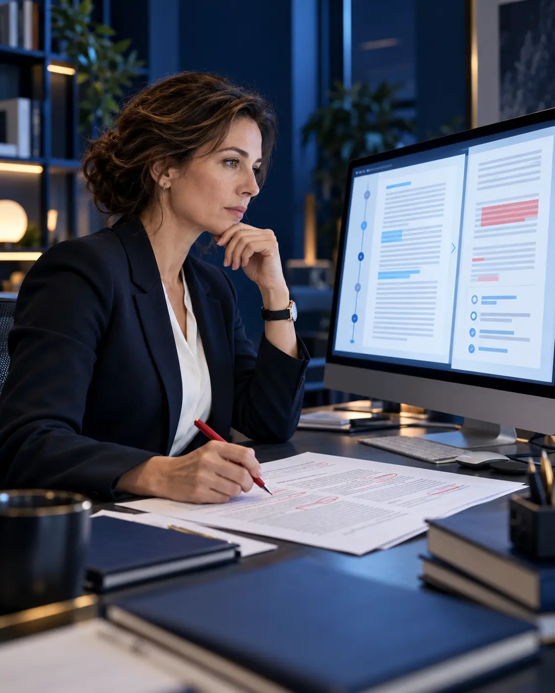 Une professionnelle relit et annote un texte généré par l’intelligence artificielle